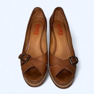Michael Kors Tan Leather Peep Toe Wedges